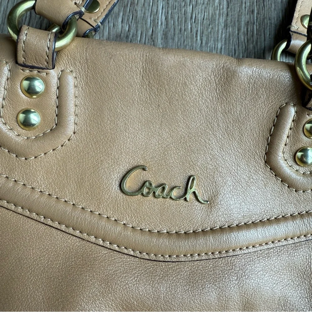 Coach Ashley heart satchel purse camel tan leather F23684